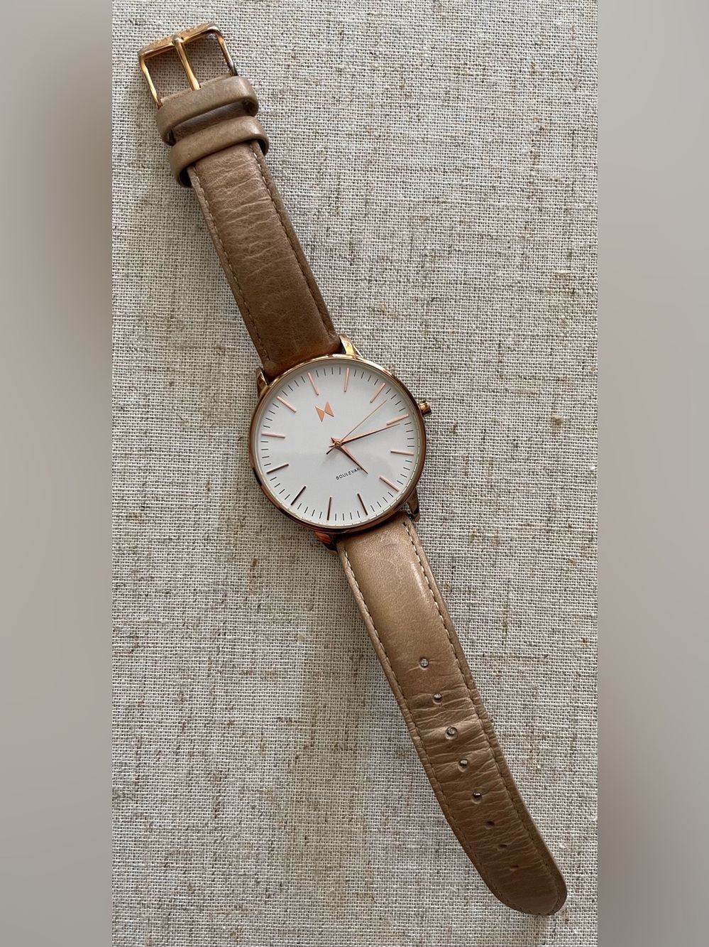 MVMT Leather Watch with Rose Gold Accents